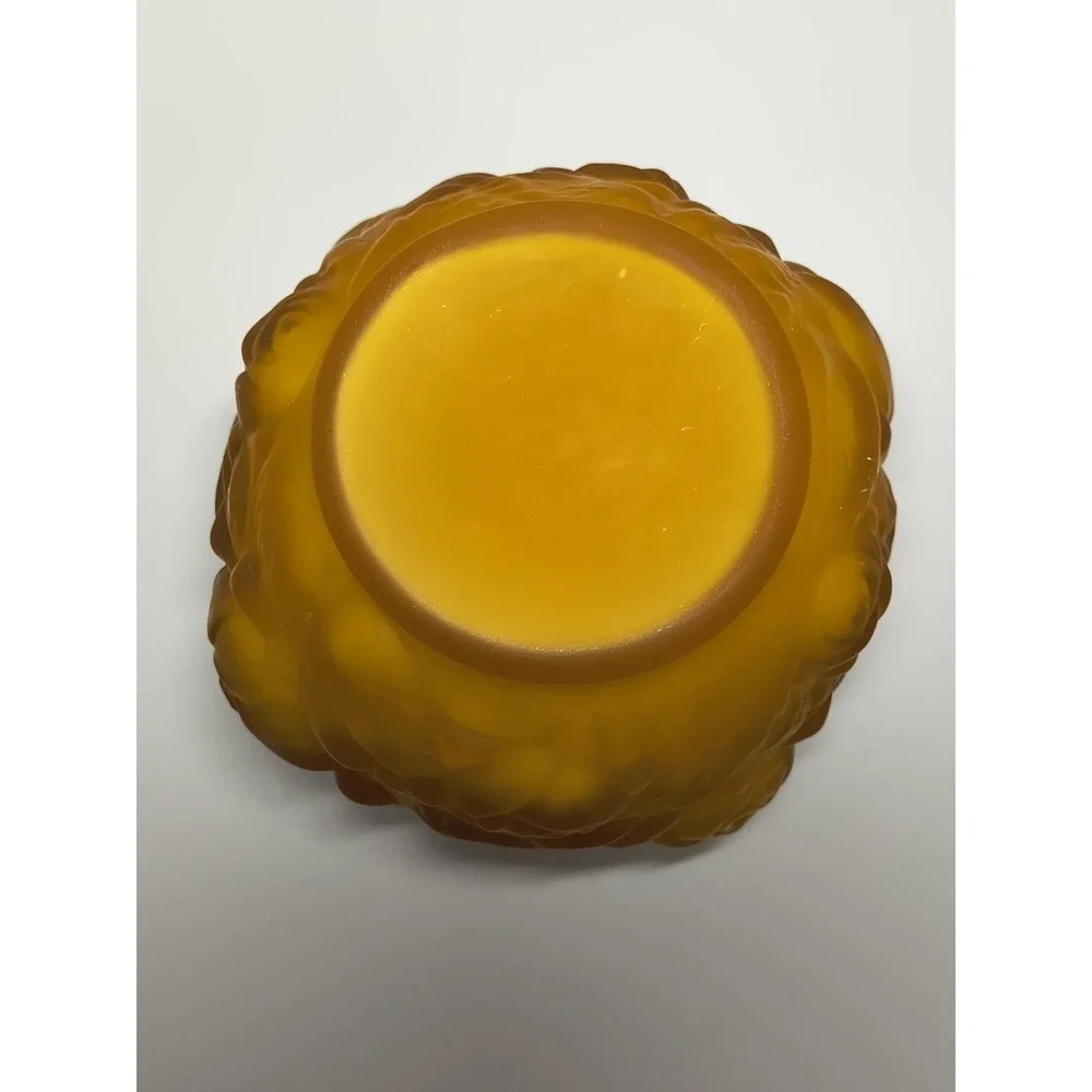 Vintage LG Wright Fenton Puffy Rose Vase Cased Glass Amber Yellow Gold 3D Flower